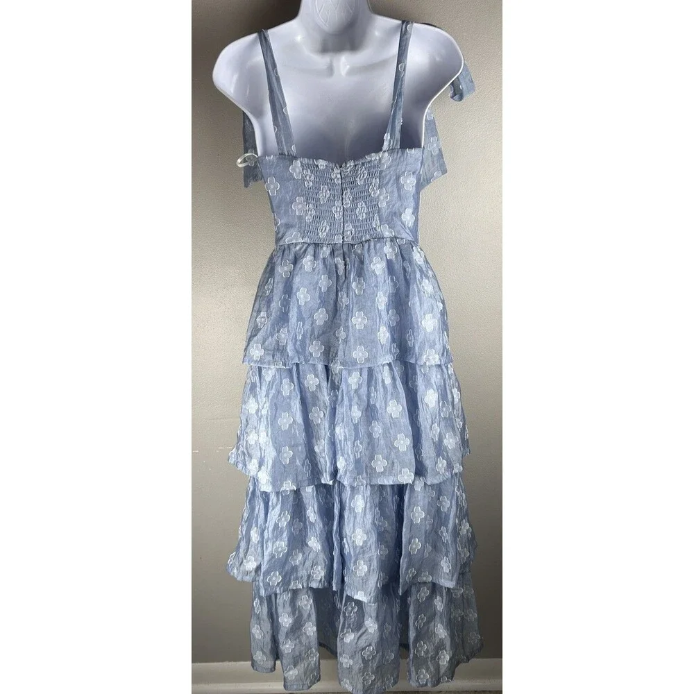 Lulus Gorgeous Excellence Light Blue Tiered Midi Floral Burnout Corset Size XS - Picture 7 of 11